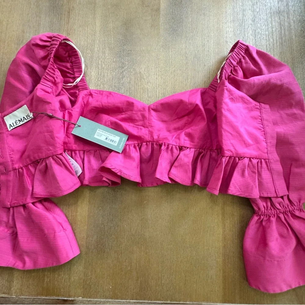 Alemais Pink Ruffle Blouse Cropped Half‎ Sleeve Size 2 Silk Cotton New Fuchsia